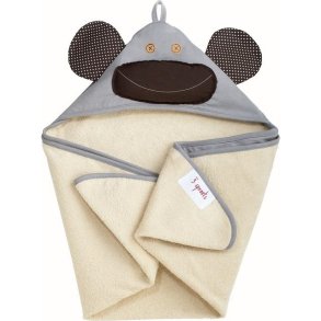  3 Sprouts Baby Towel with Hood 76cm X 76cm, Monkey/Grey