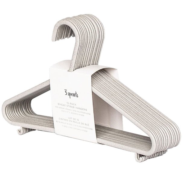 3 Sprouts Wheat straw hanger (Set of 15), Gray