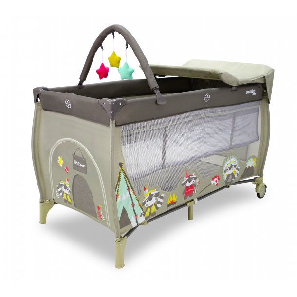 Asalvo Travel Cot Complete with Insert, Changing Table and Opening, Racoon
