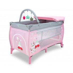 Asalvo Travel Cot Complete with Insert, Changing Table and Opening, Rabbit Tipi/Pink
