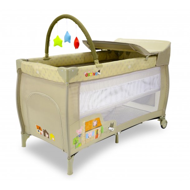 Asalvo Travel Cot Mix Plus with Insert, Changing Table and Opening, The Three Little Pigs