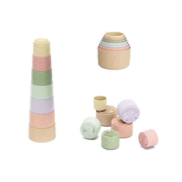 Kinder and Kids Soft plastic bath toy stacking cup with pattern and hole (7 pcs.)