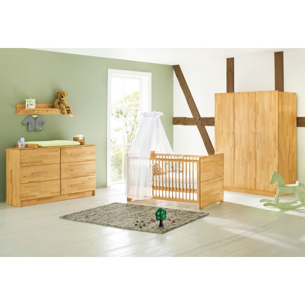 Pinolino Nursery 'Natura' wide extra wide large3-part: cot bed, extra wide changing unit, three-door wardrobe