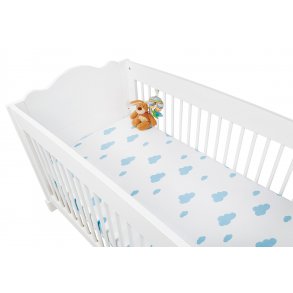 Pinolino Fitted sheets for cot beds in twin pack 'W�lkchen', jersey, light blue and plain white