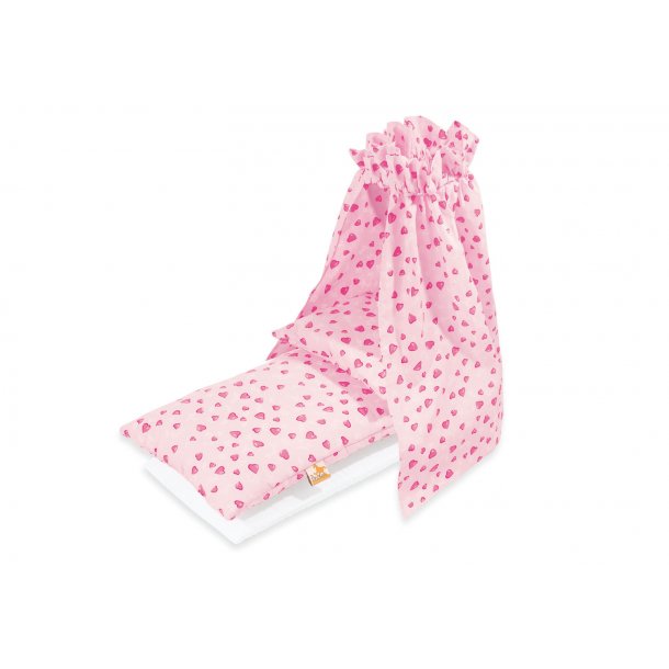 Pinolino Sengetj til dukkevugge med himmel 4 dele, Hjerter/Rosa