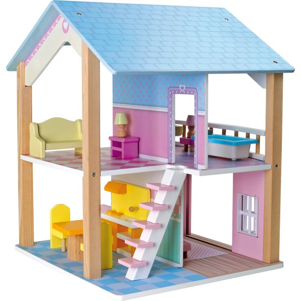 small foot Doll s House with Blue Roof Turnable Doll houses and